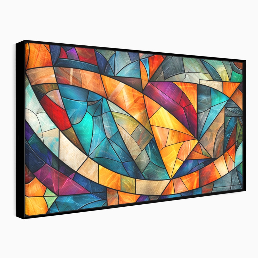 Tablou canvas cu tablou canvas cu mozaic geometric colorat, in rama de aluminiu negru